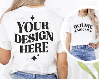 Bella Canvas 3001 White Tshirt Front & Back Mockup | BC 3001 White Shirt Front Back View Split Mock-up | Minimal Real Model Mock