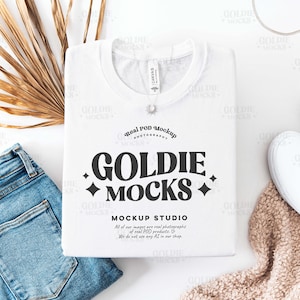 Bella Canvas 3001 White Shirt Flat Lay Mockup | BC 3001 White Folded Tshirt Mock-up | Real Product Mock | Neutral Boho Flatlay Aesthetic