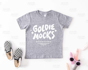 Rabbit Skins 3321 Heather Tshirt Mockup | 3321 Grey Toddler Flatlay T-Shirt Mock-up | Real Product Mock | Simple Minimal Neutral Kids Shirt
