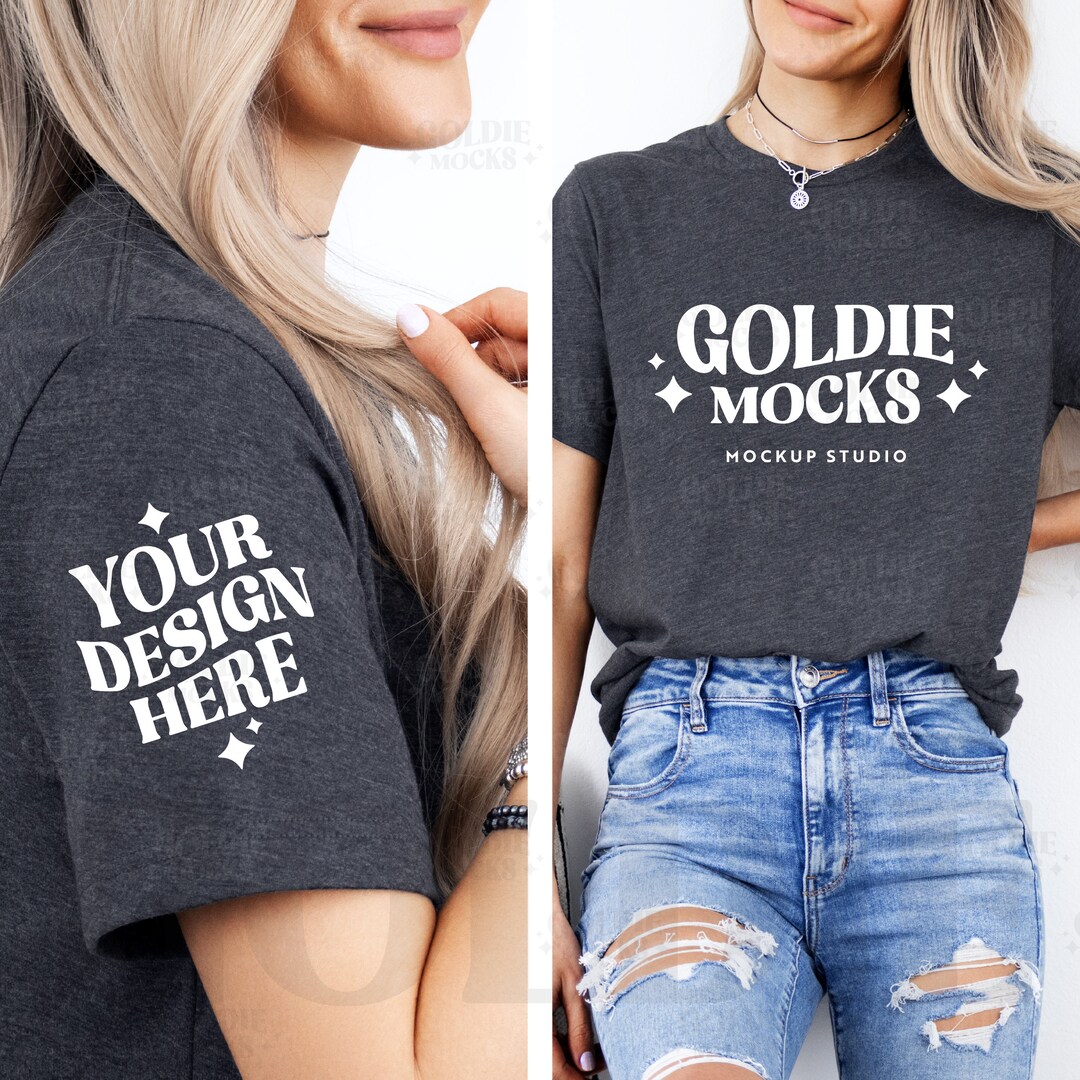 Bella Canvas 3001 Dark Grey Heather Tshirt Sleeve and Front Mockup ...