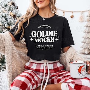 Bella Canvas 3001 Black Tshirt Mockup | BC 3001 Black Shirt Mock-up | Real Model Mock | Cozy Casual Flannel Christmas Holiday Aesthetic
