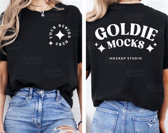 Gildan 5000 Black Tshirt Front & Back Mockup | G500 Black T-shirt Front Back Split View Mockup | Real Model Mock | Simple Trendy Aesthetic