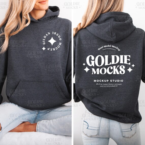 Gildan 18500 Dark Heather Hoodie Front & Back Mockup | G185 Grey