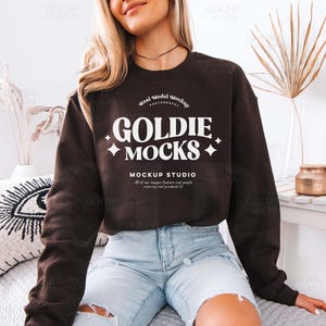 Gildan 18000 Dark Chocolate Sweatshirt Mockup | G180 Brown Crewneck Sweatshirt Mock-up | Real Model Mock | Trendy Casual Neutral Aesthetic