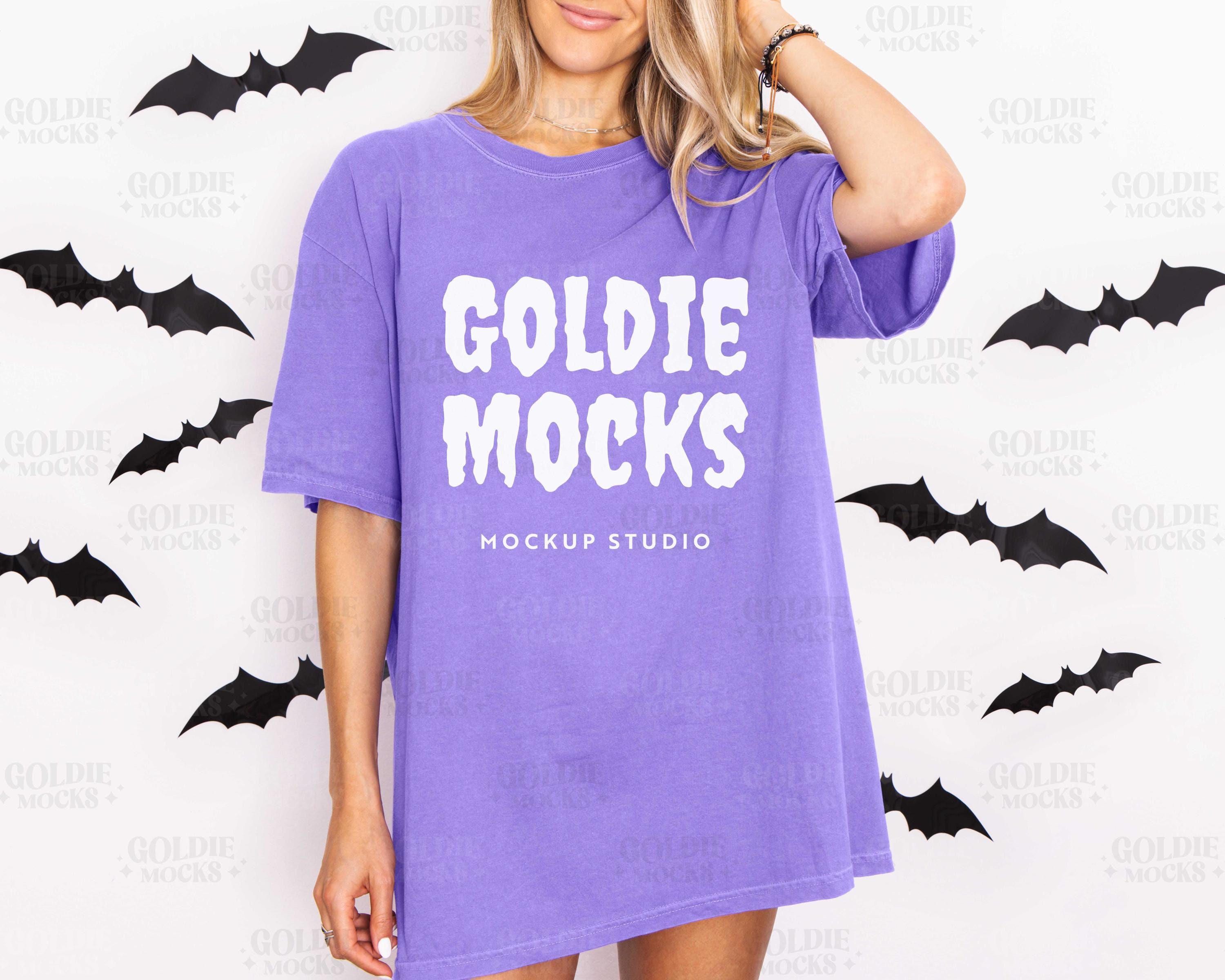 Comfort Colors C1717 Violet Shirt Mockup | CC 1717 Purple Long Tshirt Mockup | Real Model Photo | Fun Trendy Spooky Fall Halloween Style Tee