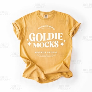 Comfort Colors C1717 Mustard Shirt Flat Lay Mockup | 1717 Yellow Tshirt Mock-up | Real Product Mock | Simple Minimal Neutral Basic Flatlay