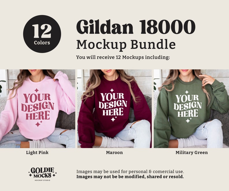 Gildan 18000 tröja mockup-paket | G180 rund hals mockup-paket | Modellmockup | Neutral Casual Enkel Höst Vinter Gildan 18000 mockups bild 4