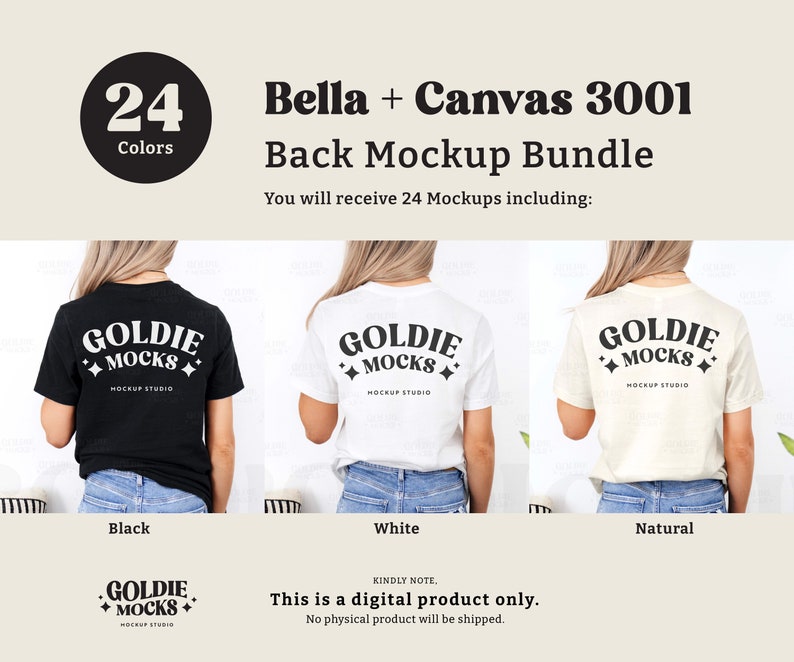 Bella Canvas 3001 Tshirt Back Mockup Bundle | BC 3001 Shirt Back View Mock-up Bundle | Real Model Mock | Minimal Back of T-Shirt Mockups image 2