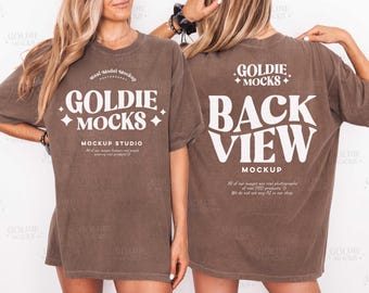 Comfort Colors C1717 Espresso Front & Back Shirt Mockup | 1717 Brown T-shirt Back View Mock-up | Real Model | Trendy Neutral Dual View Photo