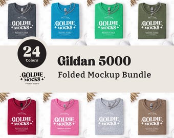Gildan 5000 Tshirt Flat Lay Mockup Bundle | G500 Folded T-Shirt Mock-up Bundle | Real Product | Trendy Minimal Simple Neutral Aesthetic