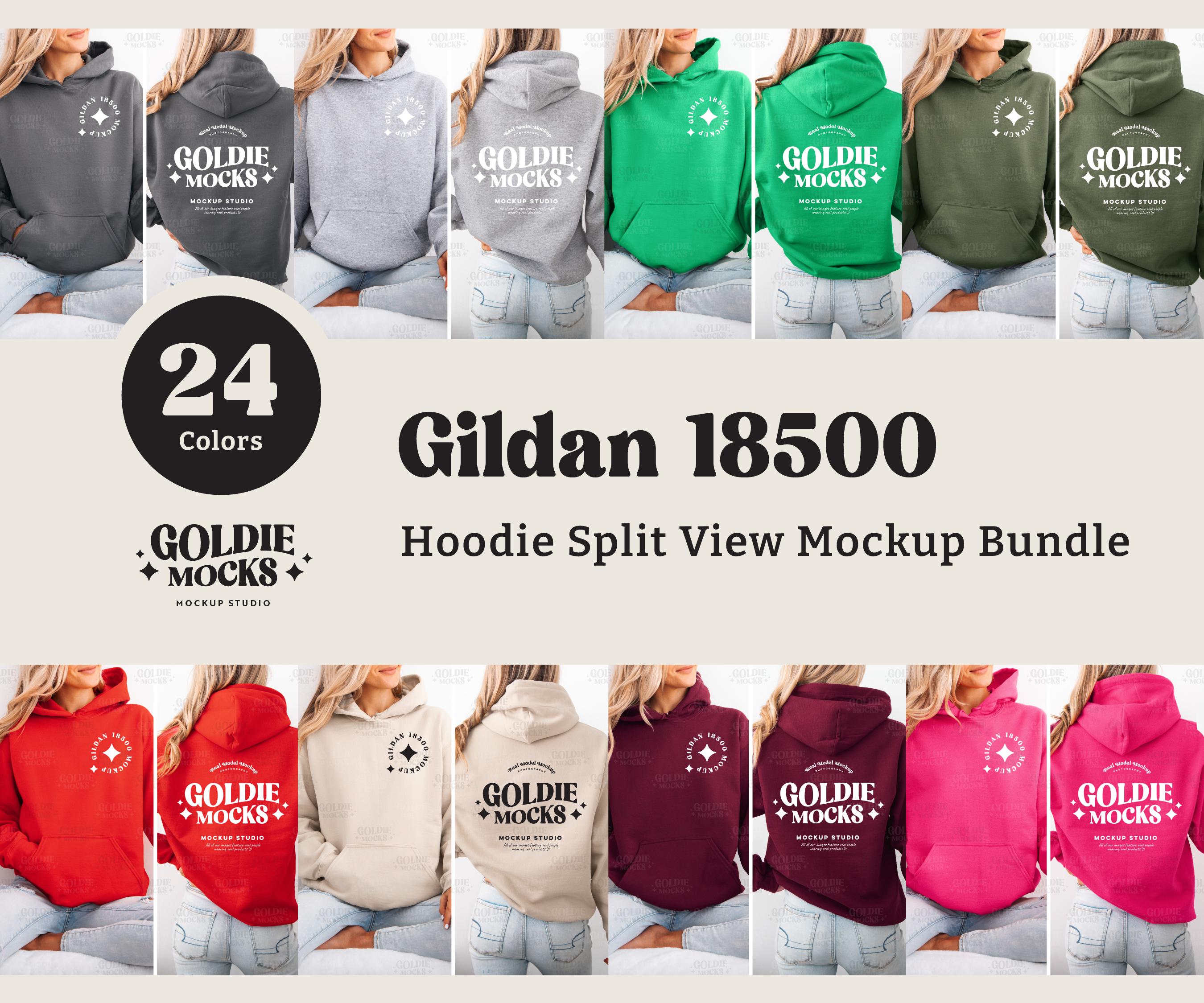 Gildan 18500 Hoodie Front & Back Mockup Bundle | G185 Hooded Sweatshirt Splitview Bundle | Real Model Mock | Minimal Dual Split View Mockups