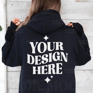 Gildan 18500 Black Hoodie Back Mockup | G185 Black Hooded Sweatshirt Back | Model Mock | Gildan 18500 Black Back | Simple Neutral Back Mock