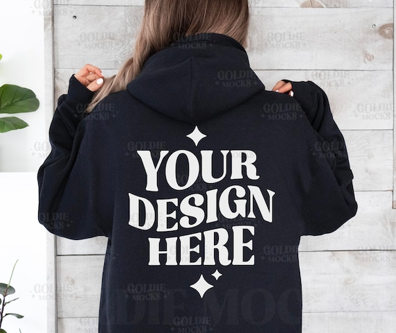 Gildan 18500 Black Hoodie Back Mockup | G185 Black Hooded Sweatshirt Back | Model Mock | Gildan 18500 Black Back | Simple Neutral Back Mock