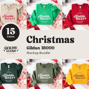 Gildan 18000 Sweatshirt Christmas Mockup Bundle | G180 Crewneck Folded Mock-up Bundle | Real Photo | Trendy Cozy Festive Holiday Aesthetic