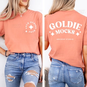 Comfort Colors C1717 Terracotta Shirt Front & Back Mockup | 1717 Terracotta Orange Tshirt Front Back Split Mock-up | Trendy Real Model Mock