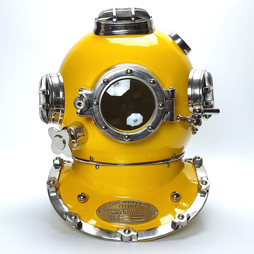 New Yellow Diving Helmet, US Navy Mark V Divers Helmet, Deep Sea Diving Helmet, Nautical Helmet