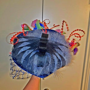 100% handmade huge Royal ascot, Kentucky Derby Hat & fascinator with Iris flowers. image 10