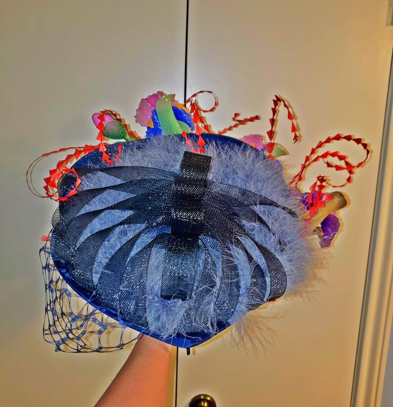 100% handmade huge Royal ascot, Kentucky Derby Hat & fascinator with Iris flowers. image 10