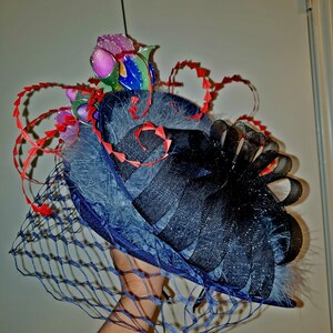 100% handmade huge Royal ascot, Kentucky Derby Hat & fascinator with Iris flowers. image 9