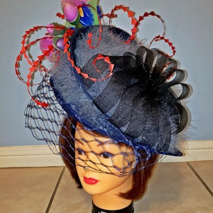 100% handmade huge Royal ascot, Kentucky Derby Hat & fascinator with Iris flowers. image 3