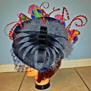 100% handmade huge Royal ascot, Kentucky Derby Hat & fascinator with Iris flowers. image 6