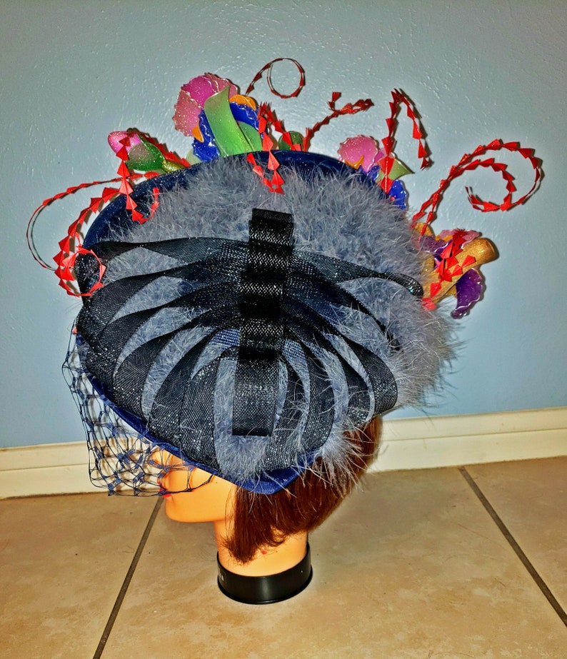 100% handmade huge Royal ascot, Kentucky Derby Hat & fascinator with Iris flowers. image 6