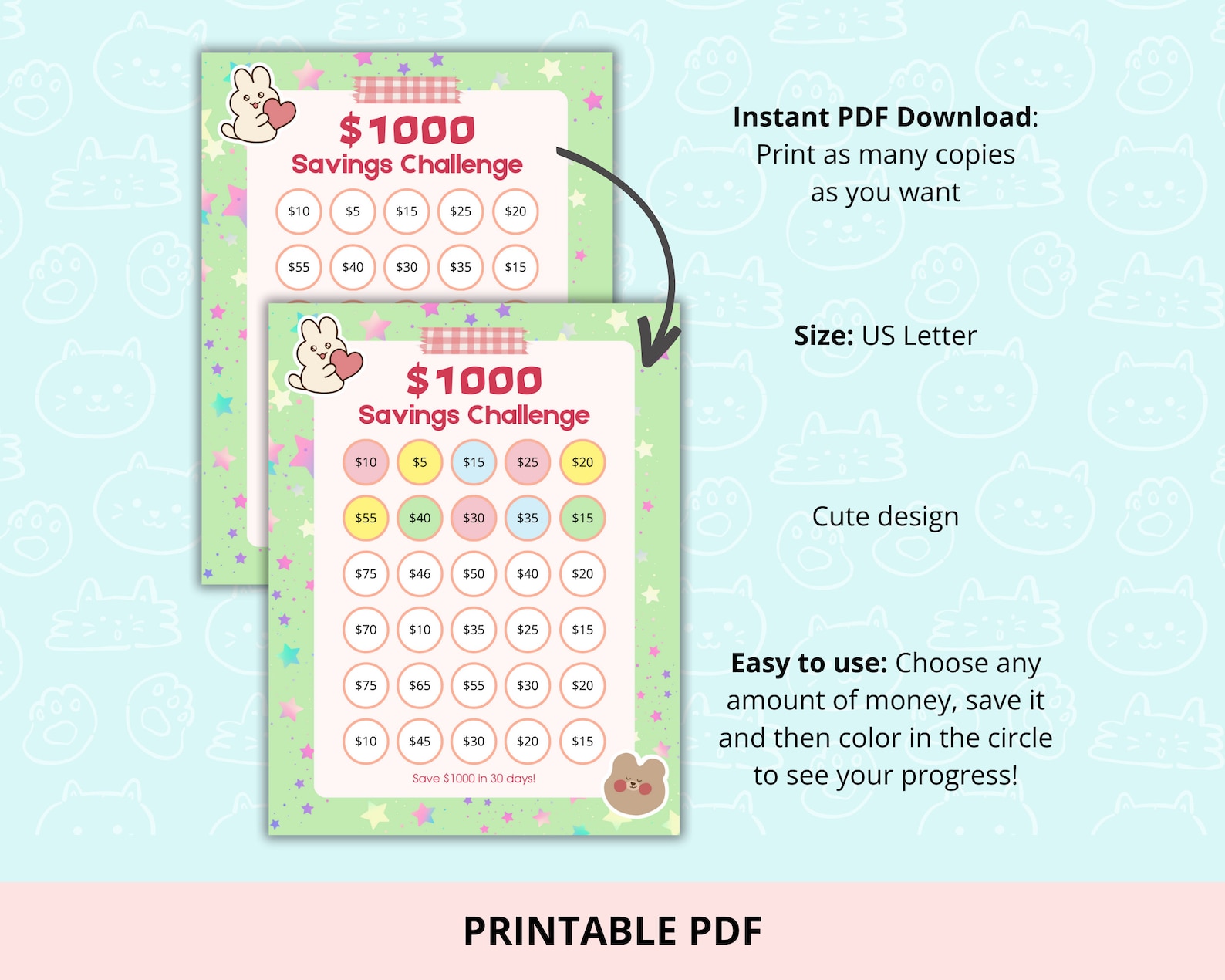 1000 Savings Challenge Printable Money Saving Challenge 1K 30 Days ...