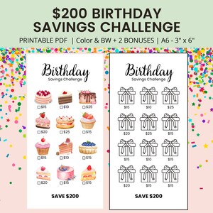 200 Birthday Savings Challenge Printable A6 Money Saving Challenge Printable for Birthday Savings Tracker 2024 Saving Challenge 200