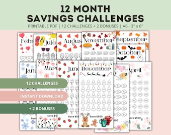 Savings Challenge Printable Savings Tracker A6 Savings Challenge Money Saving Game Cute Savings Challenge for 2024, Set of 12 Months