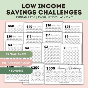 Low Income Savings Challenge Bundle | Savings Trackers - Low Income Money Saving Challenge Printable | A6 Sized Mini Savings Challenge