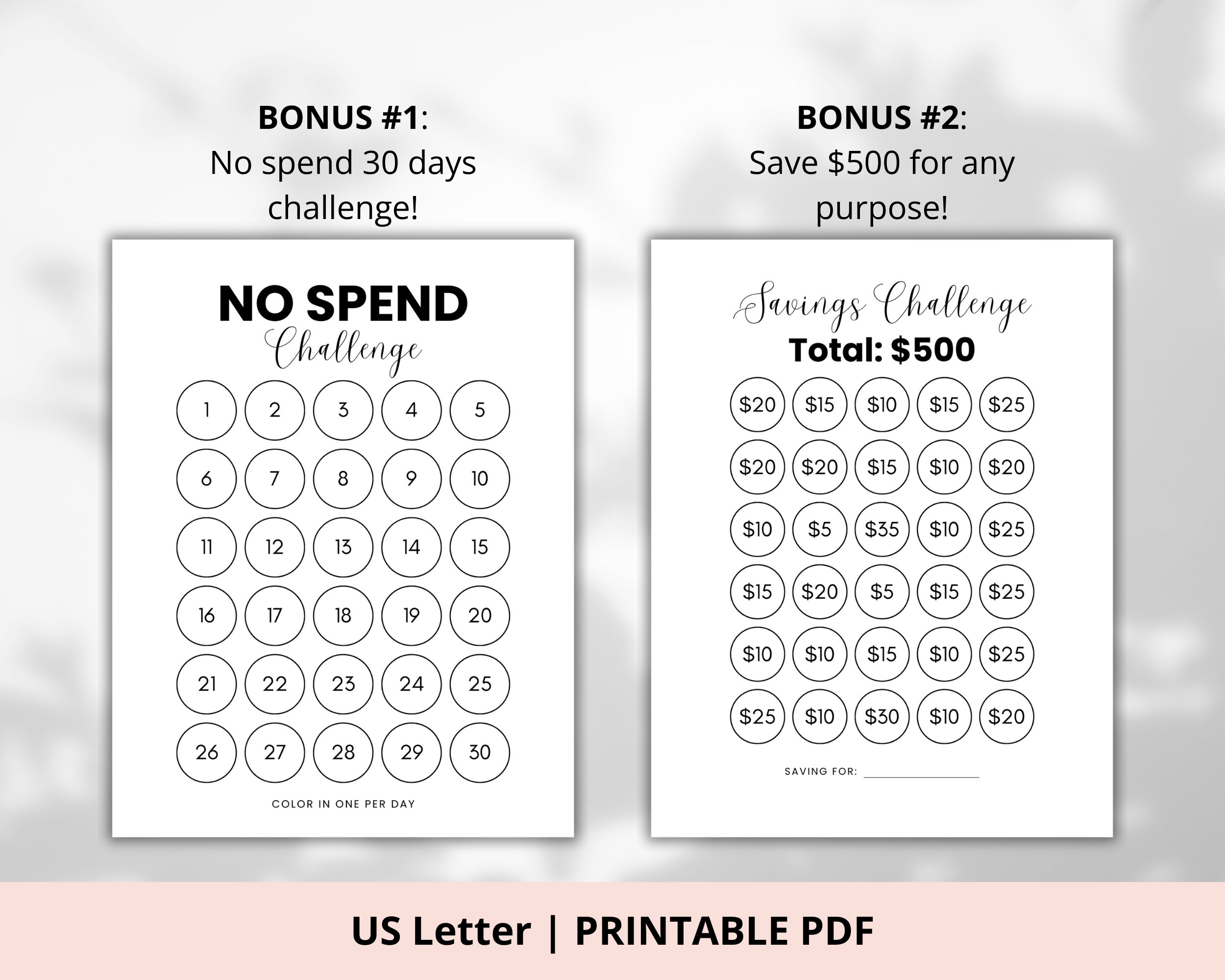 30 Day Savings Challenge Printables Bundle, Money Saving Challenge ...