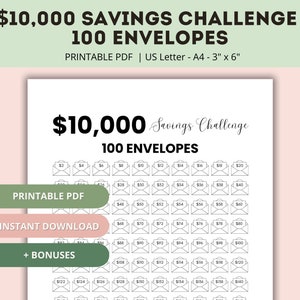 100 Envelope Challenge | Savings Challenge Printable | 100 Envelope Savings Challenge | 10K Savings Tracker | 10000 Savings Challenge