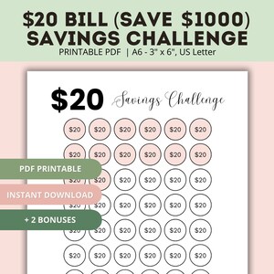 20 Dollar Bill Challenge Printable Savings Challenge A6 Savings Tracker Printable Savings Challenge for 2024 Saving Challenge