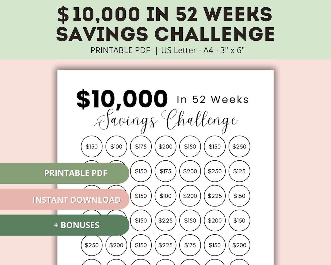 10K Savings Challenge Printable 10,000 Savings Challenge in a Year