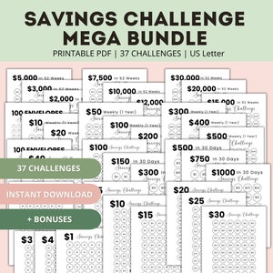 Money Saving Challenge Printable | Savings Tracker Printables Bundle | 100 Envelope Challenge | Savings Challenge Printable