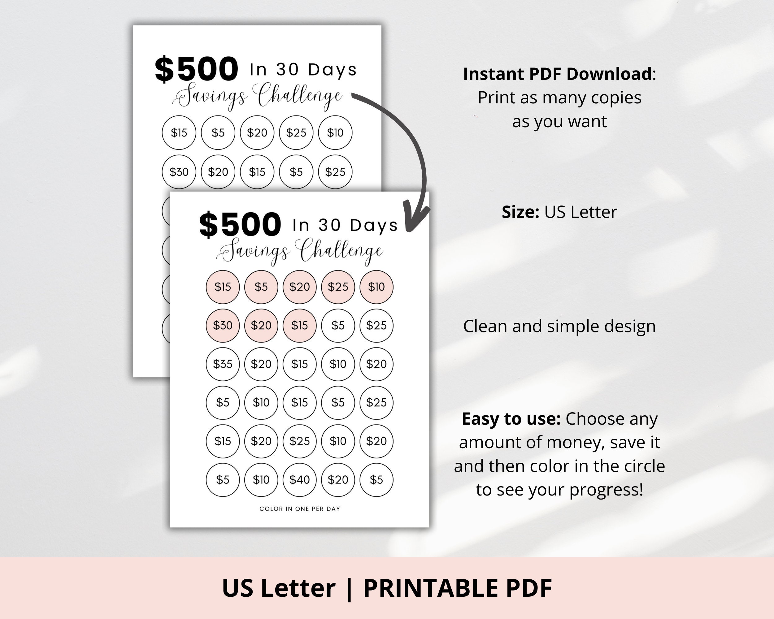30 Day Savings Challenge Printables Bundle, Money Saving Challenge ...