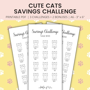Niedliche Katzen Spar-Challenge Printable A6, Geld Spar-Challenge Printable Spar-Tracker 2024, Spar-Challenge Katzen