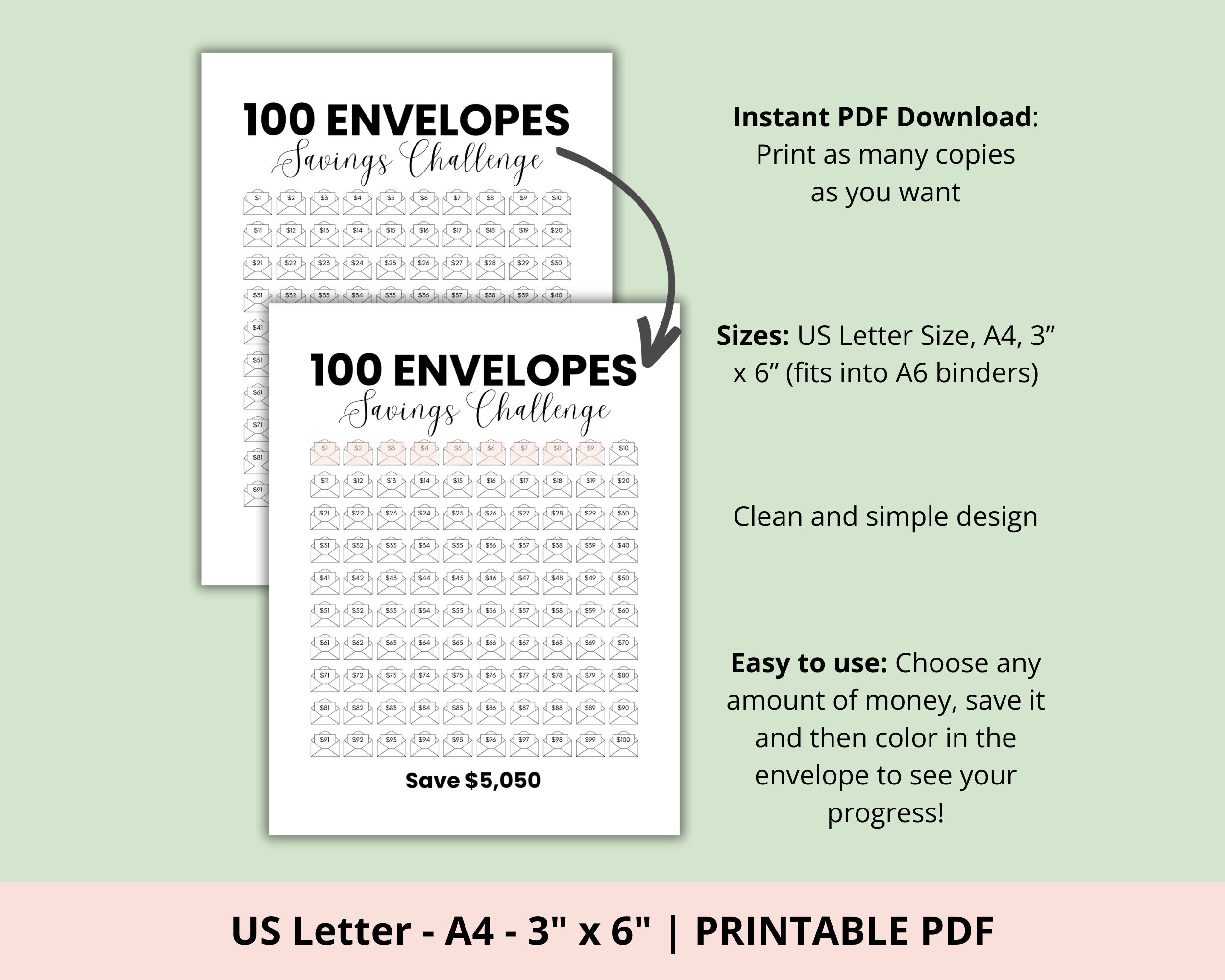 100 Envelope Challenge Savings Challenge Printable 100 Etsy 100 Envelope Challenge Savings Challenge Printable 100 Etsy