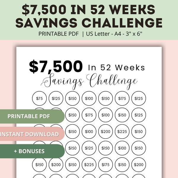 Savings Challenge Printable Etsy