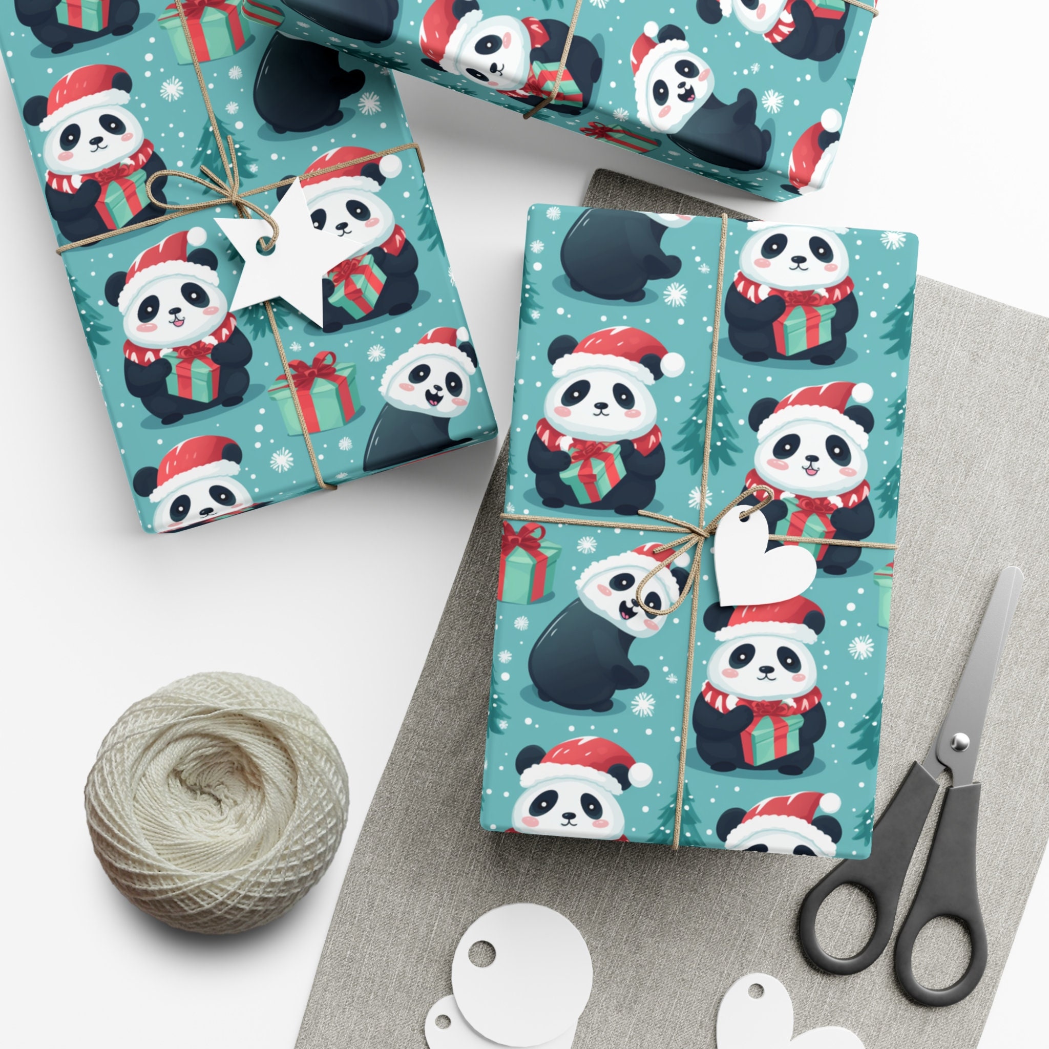New Vintage Hallmark Christmas Panda Bears Gift Wrapping Paper 2 Sheets  30x20