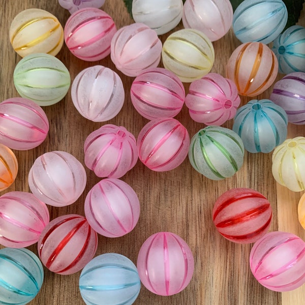 20mm Frosted Pumpkin Beads | Frosted Beads | Round Beads | Pumpkin Beads | Watermelon Beads