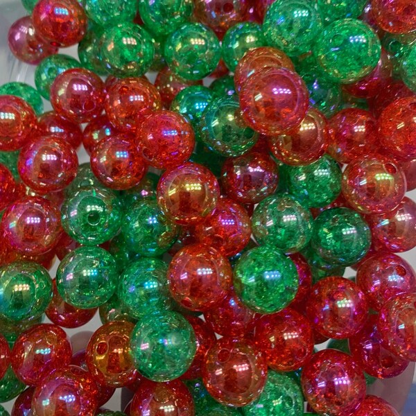 16mm Christmas Mix Crackle Beads | Red Green Beads | Holiday Bead Mix | Christmas Bead Mix | Holiday Beads | Crackle Beads| 16mm Beads