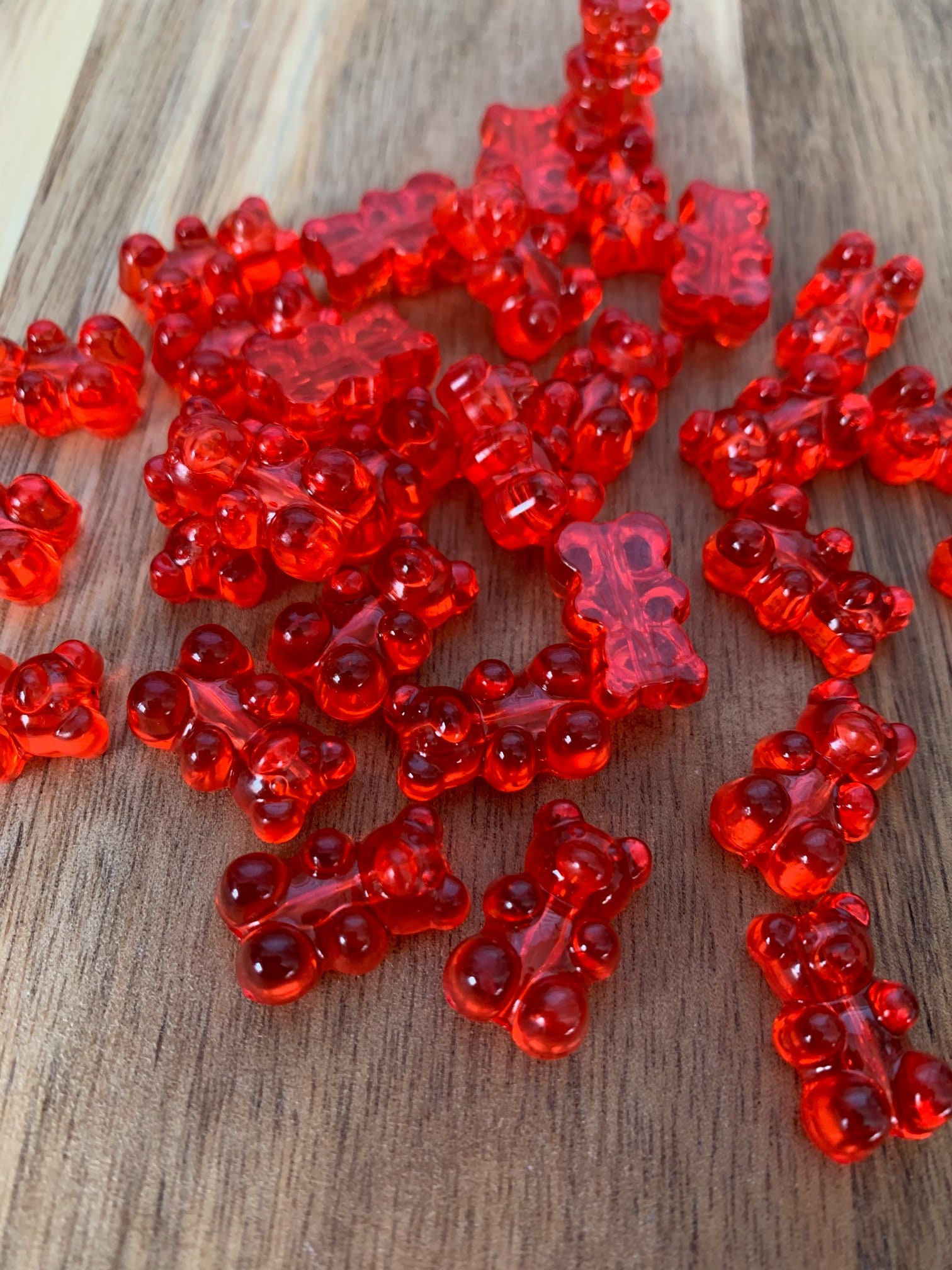 100 Mixed Color Transparent Acrylic Gummy Bear Beads 12mm Horizontal Hole