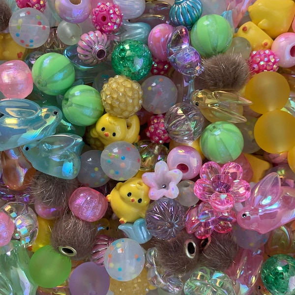 Bunny And Chicks Bead Mix | Spring Bead Mix | Bead Soup | Easter Bead Mix | Beads For Jewelry Or Pens.