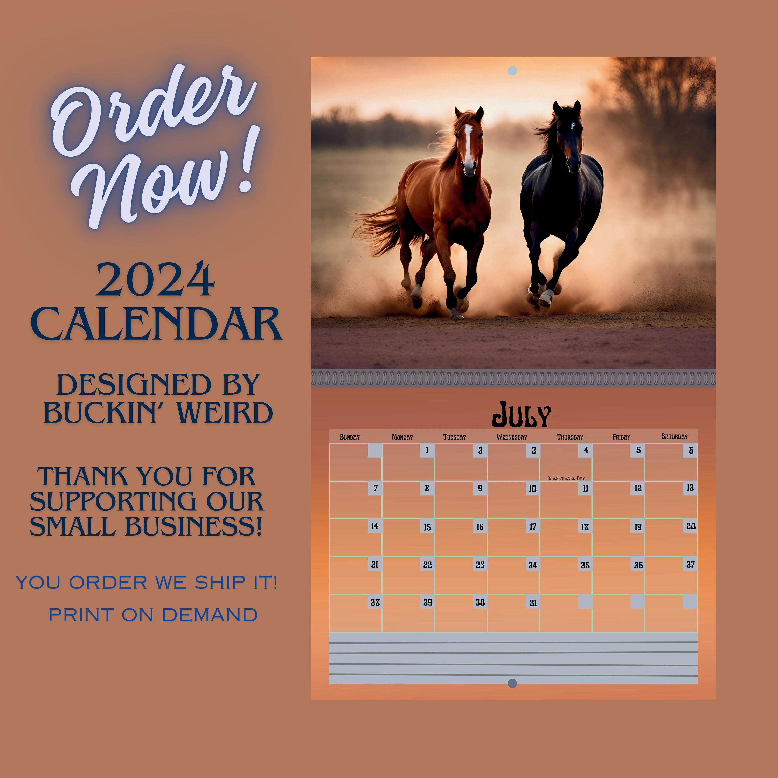 2024 Horse Wall Calendar Etsy