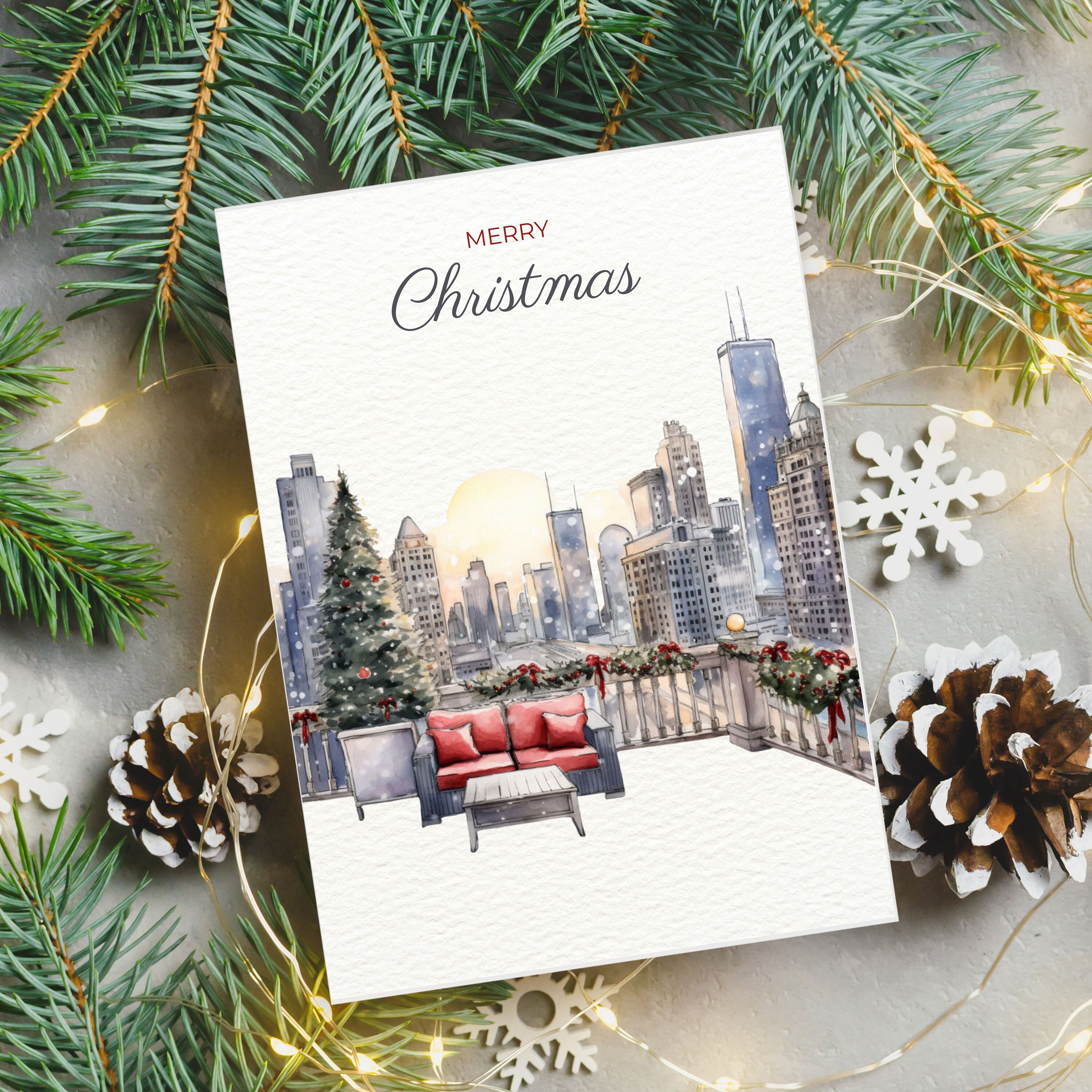 Christmas in Chicago Notes Cards Set 6, Personalized Christmas Card You ...