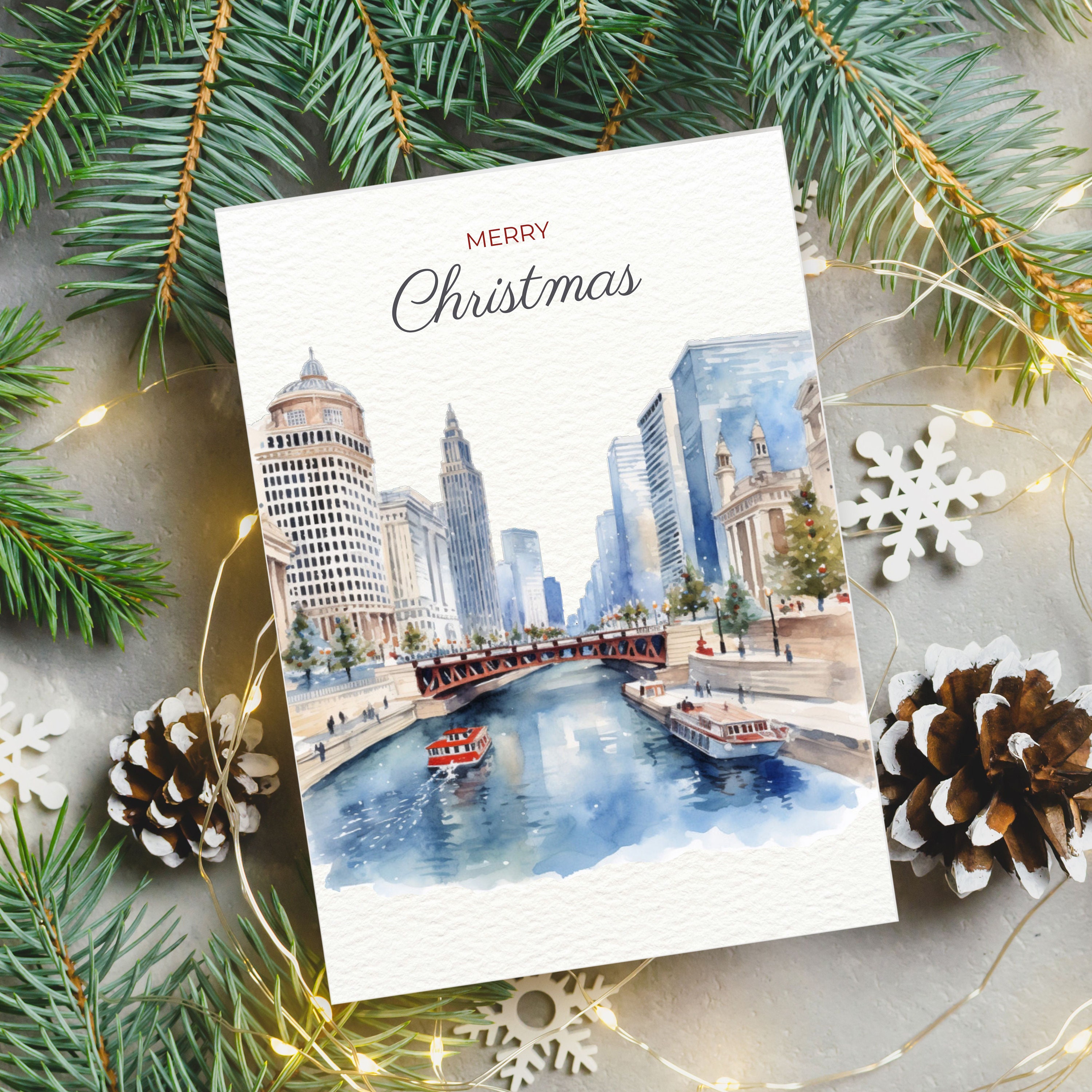 Christmas in Chicago Notes Cards Set 6, Personalized Christmas Card You ...