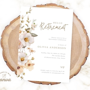 Editable Floral Retirement Celebration Invite, Retirement Invitation Template, Printable Party Evite Canva Instant Download, Digital File