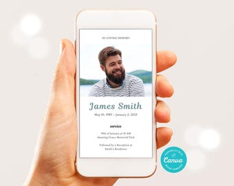 Minimalist Funeral Invitation Template, Editable Funeral Announcement, Memorial Service Reception Digital Invite, Canva E-Invite, Man, Woman