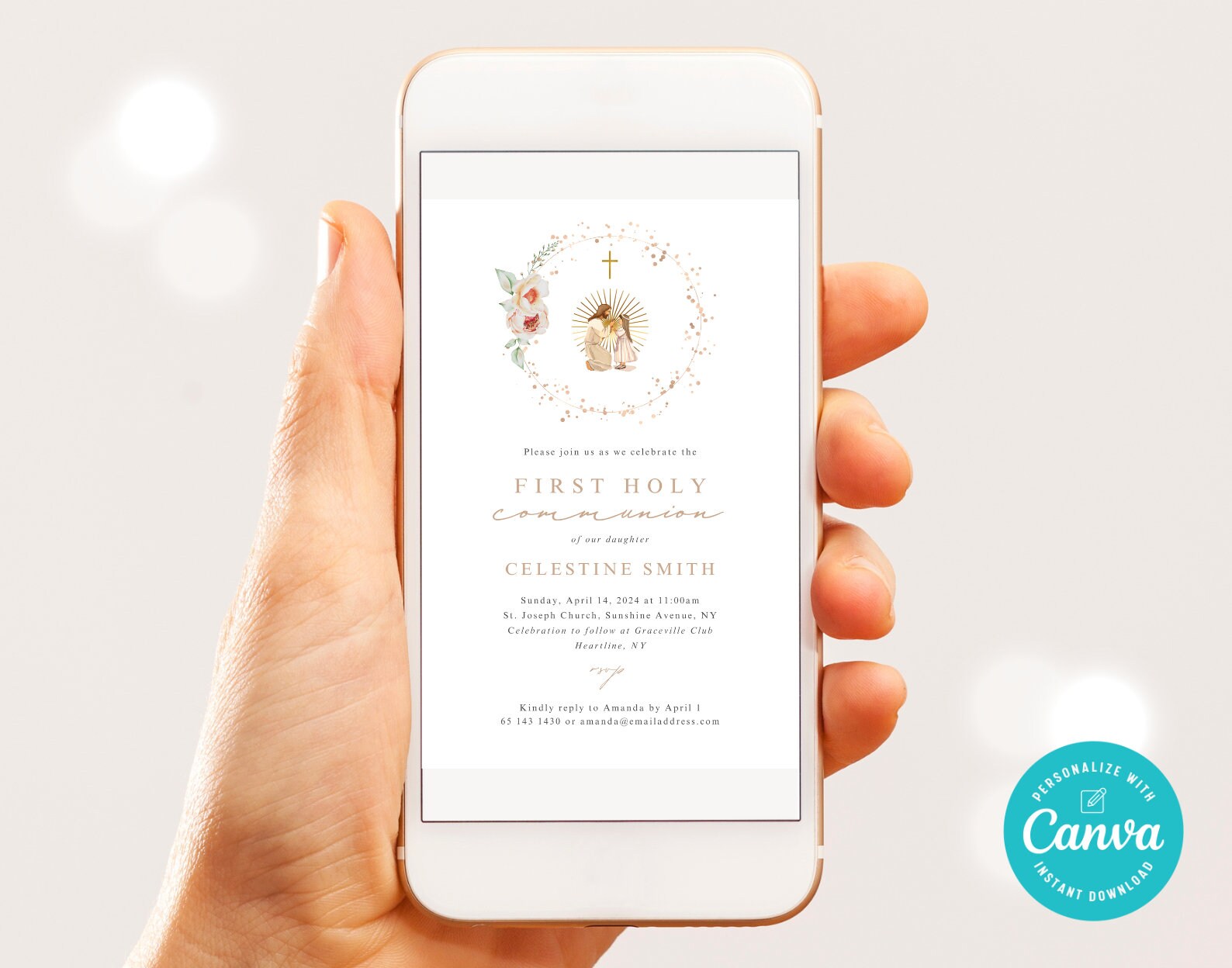 First Communion Invitation, Editable Girl First Holy Communion Invite ...